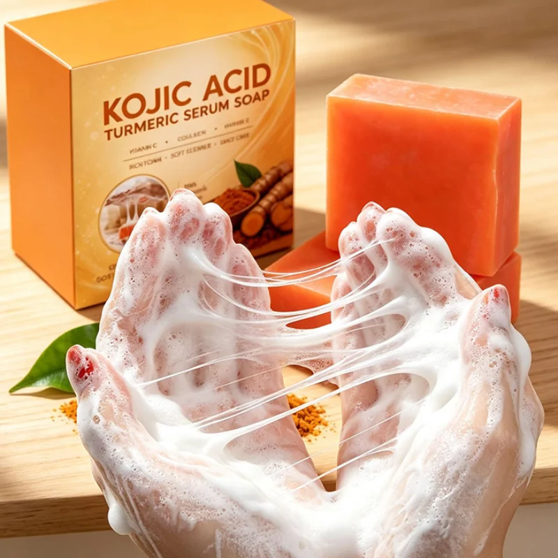 Kojic Acid Turmeric Serum Soap 100g Oil Control Brighten Skin Soap Gentle Clean Rich Foam Facial Body Cleansing Bath Soap