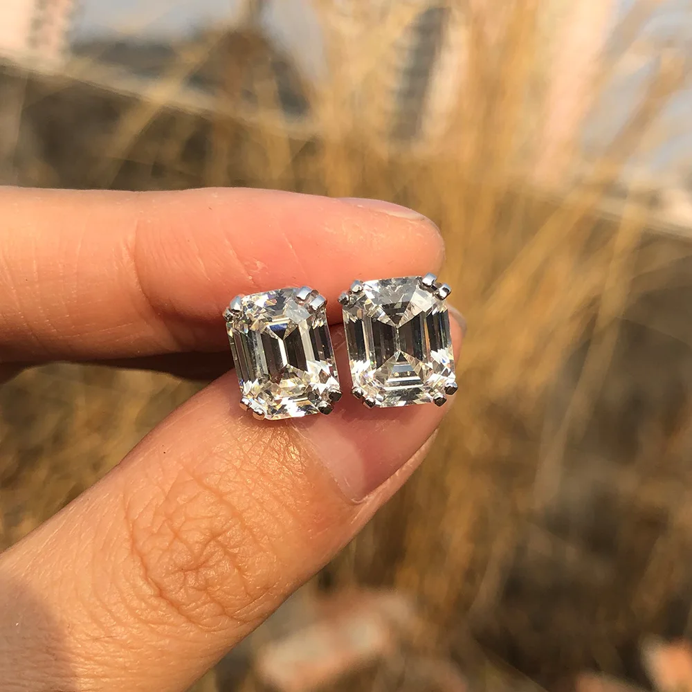 100% 925 Sterling Silver Emerald Cut 4CT High Carbon Moissanite Ear Stud Earrings Wedding Party Jewelry Drop Shipping