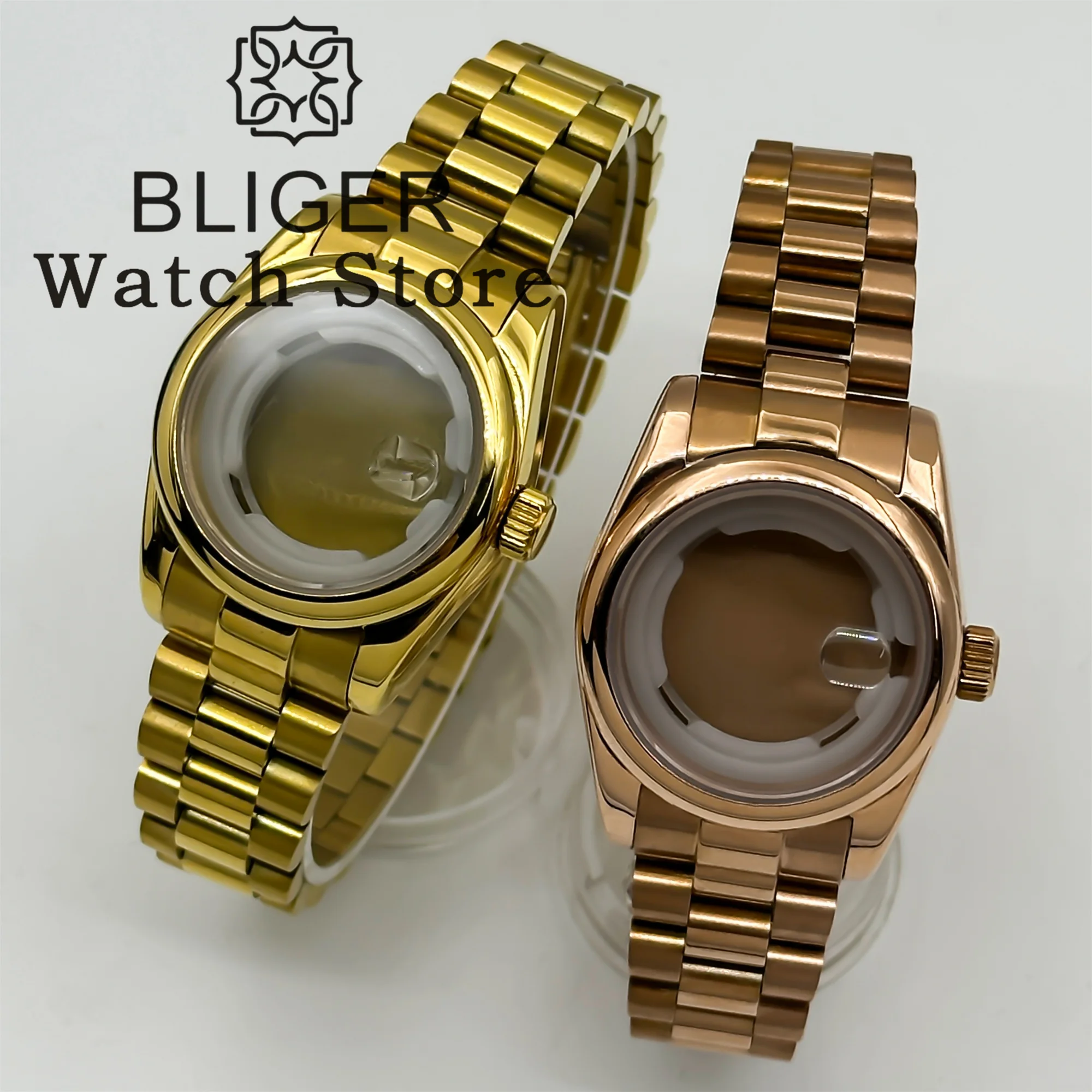BLIGER 31MM NH05 Watch Case Sapphire Glass Circular bezel Fits NH05 NH06 Movement Stainless Steel Presidential Bracelet