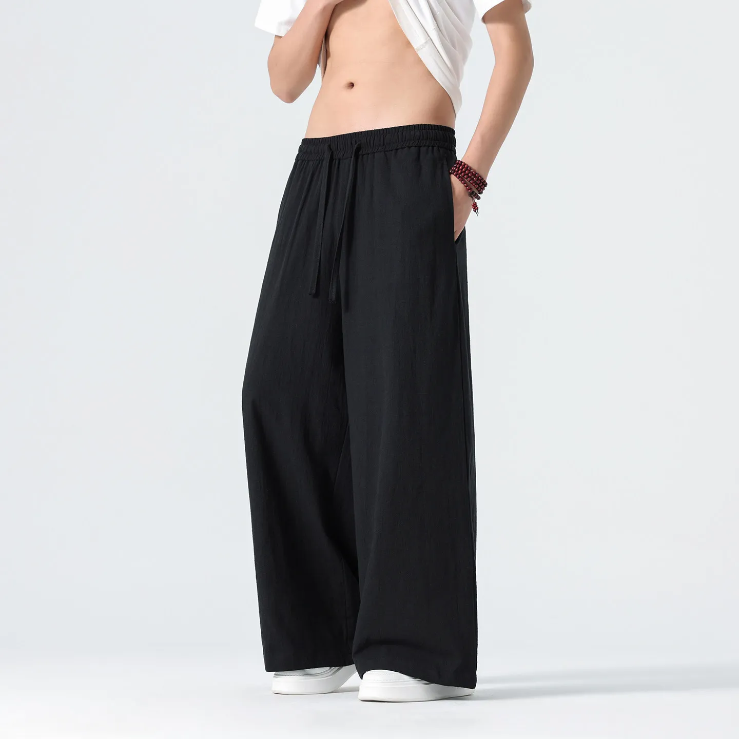 Pants Men Casual Cotton Retro Loose light Thin Straight Leg Pants Man Comfortable Harajuku Man Nepal Robe Trousers Plus Size 5XL