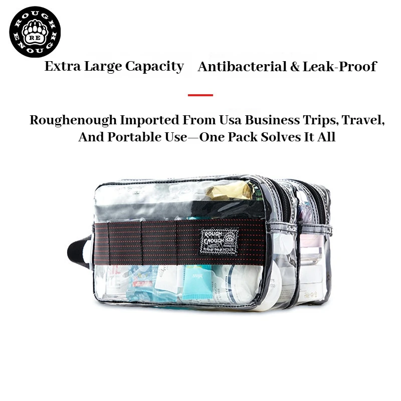 RGH Transparent Waterproof Double Layer Toiletry Bag, Portable Large Cosmetic Storage Pouch for Girls Students Travel