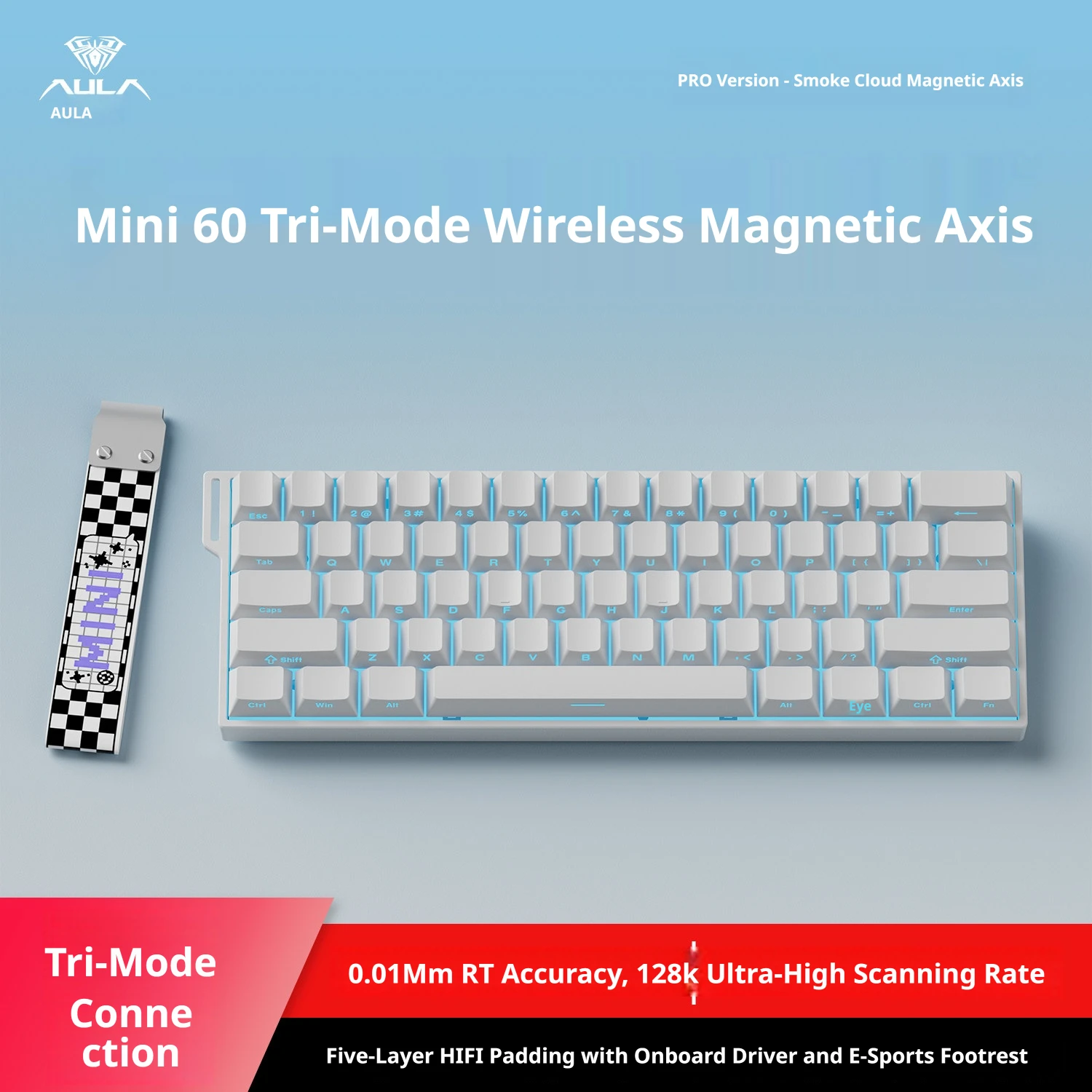 Aula Mini 60 Magnetic Axis Mechanical Keyboard Tri Mode Wireless 24g Bluetooth Wired Rgb Backlit Pink For Fps Cs Esports Gaming