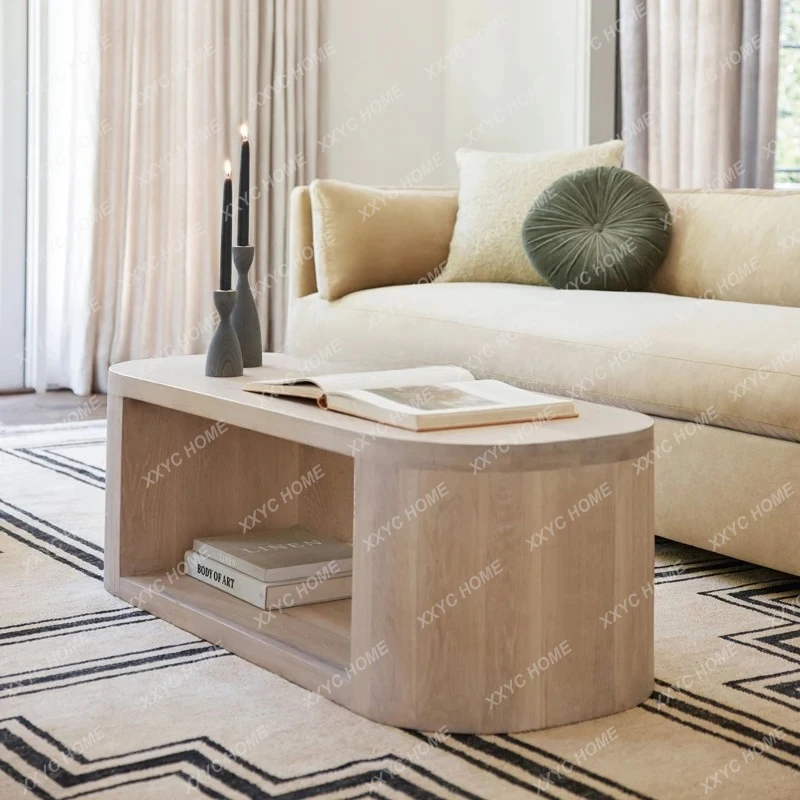 solid wood rounded corner coffee table modern simple living room coffee table creative homestay tea table,