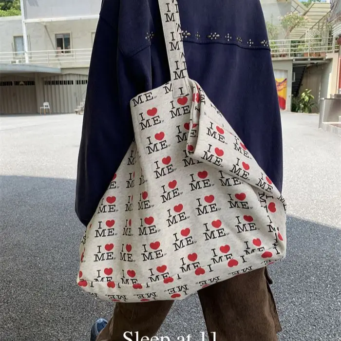 High-Capacity Tote Bag Women Korean Office Lady Simple Printing Shoulder Bag Handbag Shopping Bags