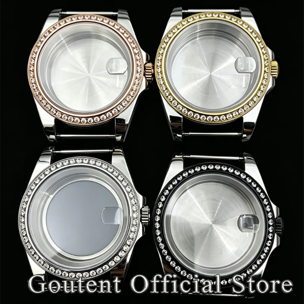 Goutent 36mm 39mm 316L Steel Watch Case Rhinestone Bezel Sapphire Crystal Fit NH34 NH35 NH36 ETA2824 PT5000 ST2130 watch parts