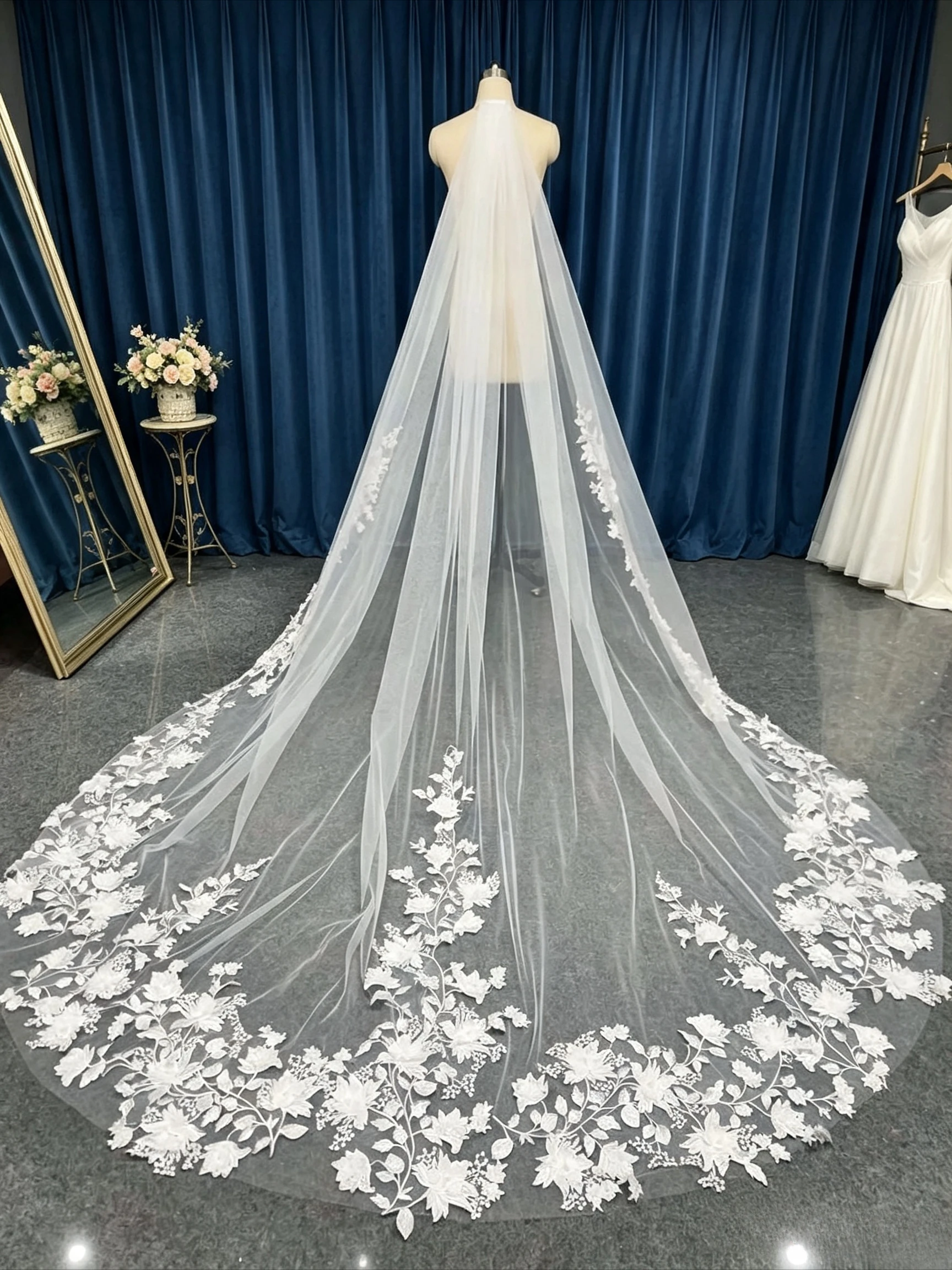 Real Photos 3D Flower Soft Tulle Wedding Veils Bridal Veil with Comb Vintage Bride Veil Wedding Dress Accessories