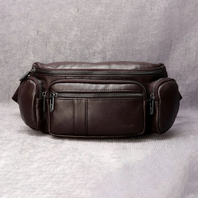 Men's new genuine leather waist bag multifunctional mobile phone storage waist hanging bag fashionable casual leather waist bag