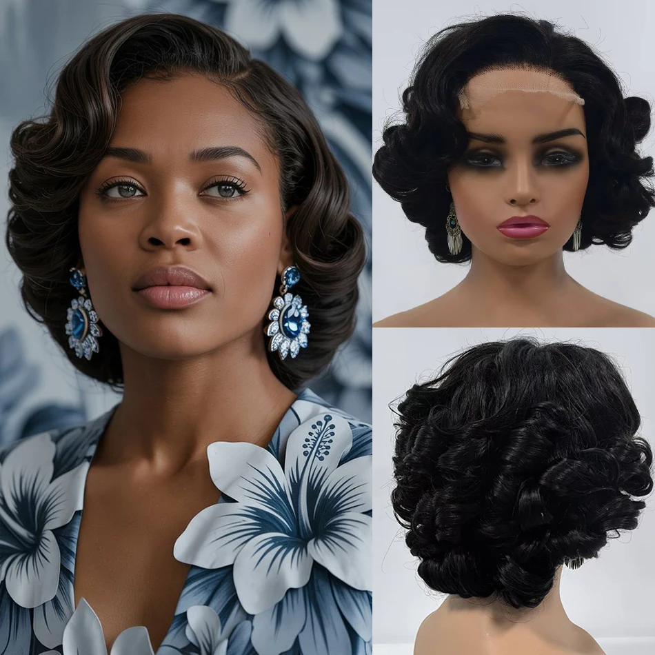 100% Virgin Human Hair Bouncy Curly 5x5 HD Lace Front Wigs Glueless Wear and Go 12" Bob Body Wave Lace Closure Wig 250 Density