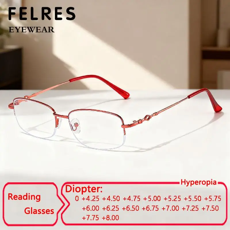 FELRES Ladies Anti-blue Light Reading Glasses Women Fashion Presbyopic Eyeglasses Prescription Glasses Optical Glasses+4.0To+8.0