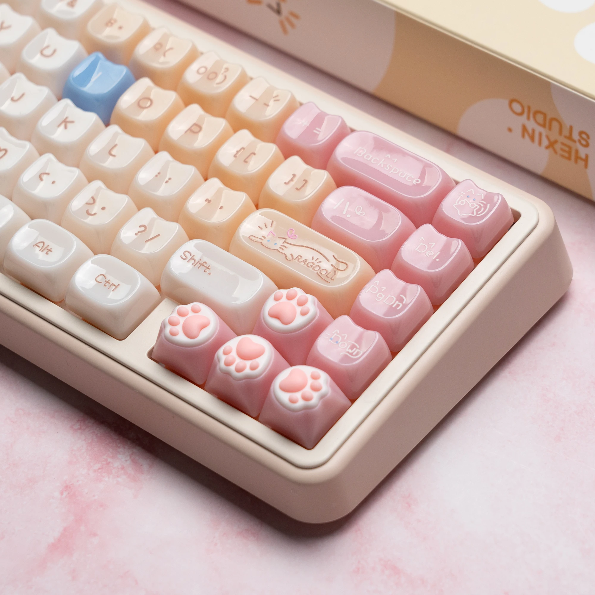 2026 Cute Pink Cat 148 Keys MAO Profile Dye Sub PBT Custom Keycaps For 61 87 104 Cherry MX Gaming Mechanical Keyboard