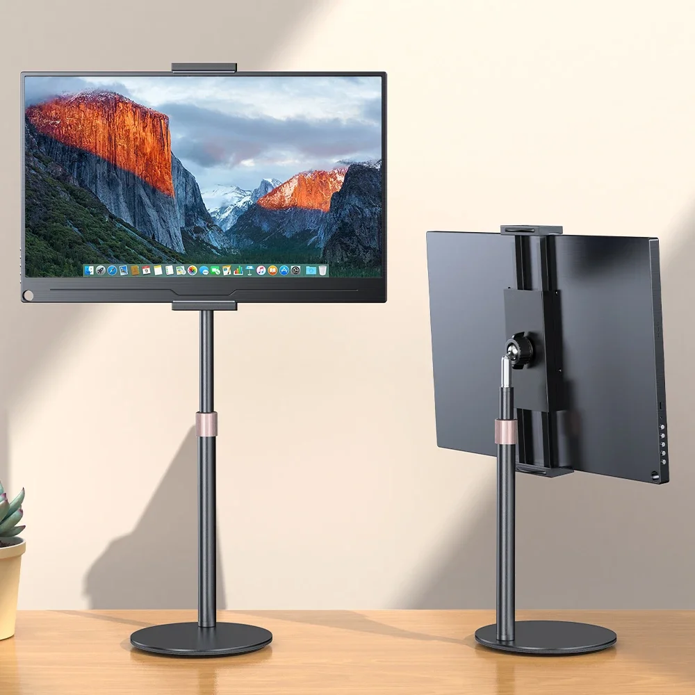 Rotating Portable Monitor Stand Height Adjustable VESA Mount Free Standing Low Profile Desk Holder for 13.3"-17.3" Tablets and M
