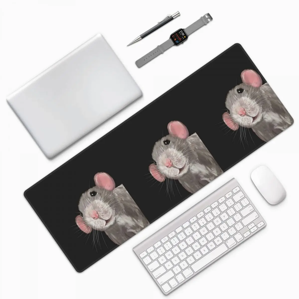 The Peeking Rat (Grey Black) Large Mouse Pad Computer Keyboard Mouse Mat Gamer PC Laptop Desk Mat Office Accessories Table Mats