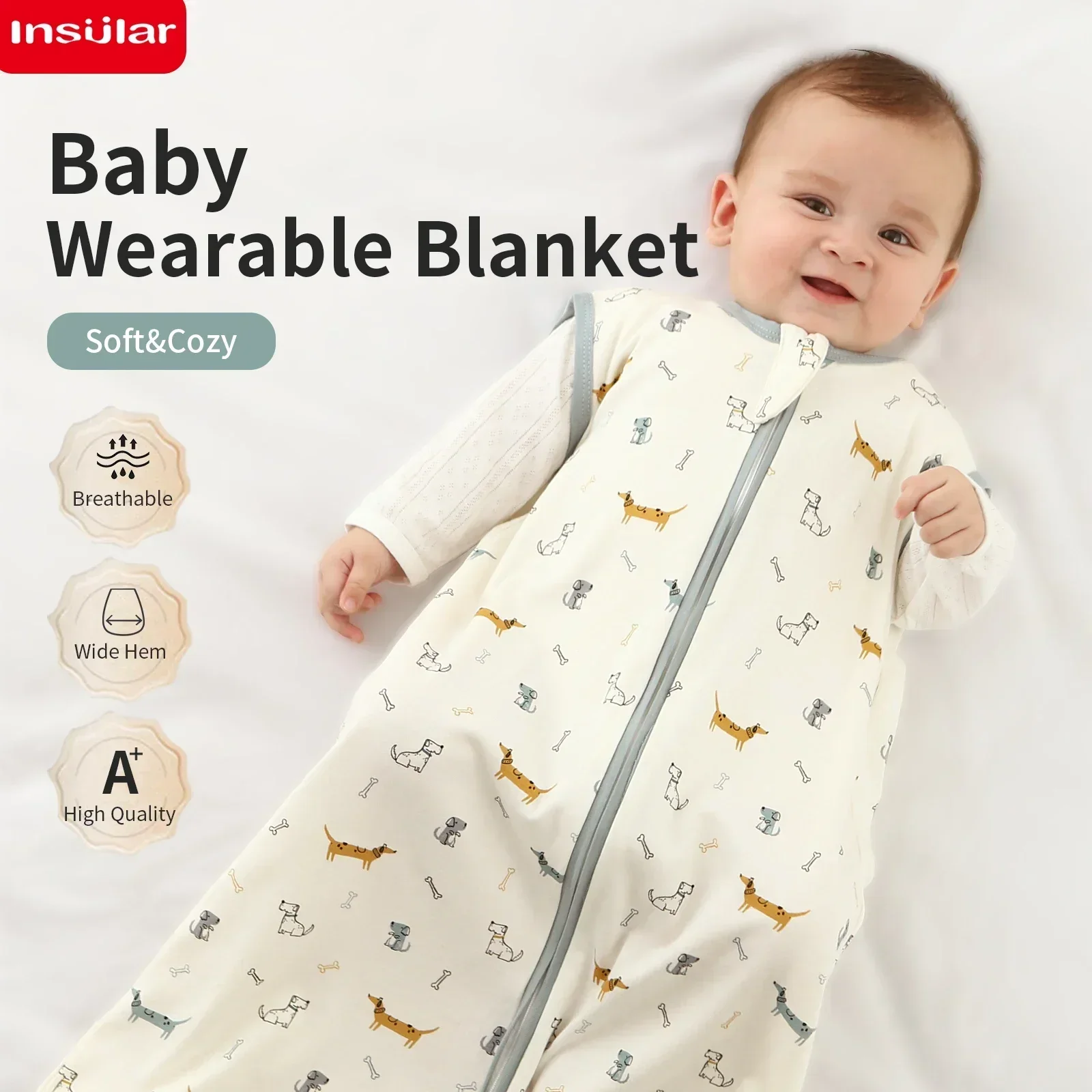 Baby Sleeping Bag Newborn Baby Anti-shock Sleeping Bag Pajamas Baby Pajamas Light Zipper Crawling Suit Anti-kick Cartoon Animal