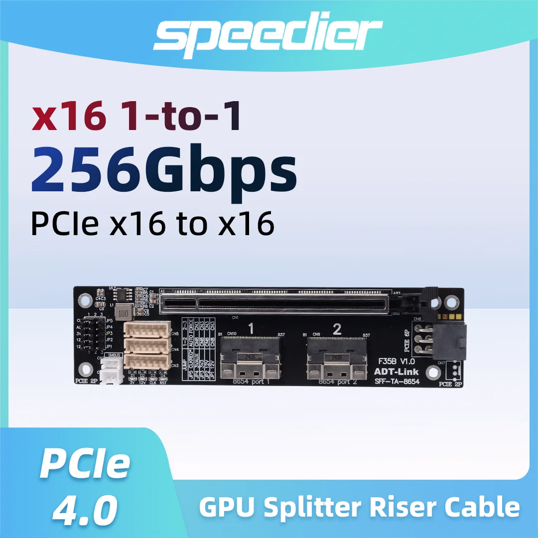 PCIe 4.0 x16 SlimSAS Splitter Extension Riser Cable Adapter card for GPU Graphics Card 1-to-2 ,1-to-4 SFF-8654 Gen4 256Gbps