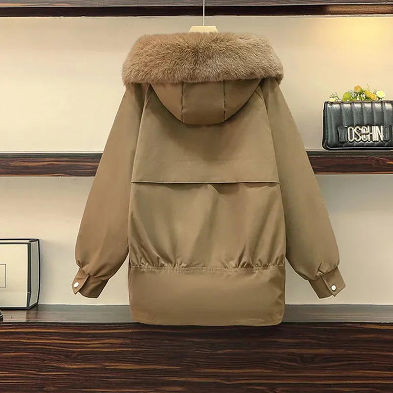 Plus Size Women's Winter Coat New Add Velvet Thickened Warm Overcoat Female Korean Loose Cotton Jacket Femme Down Cotton Parkas