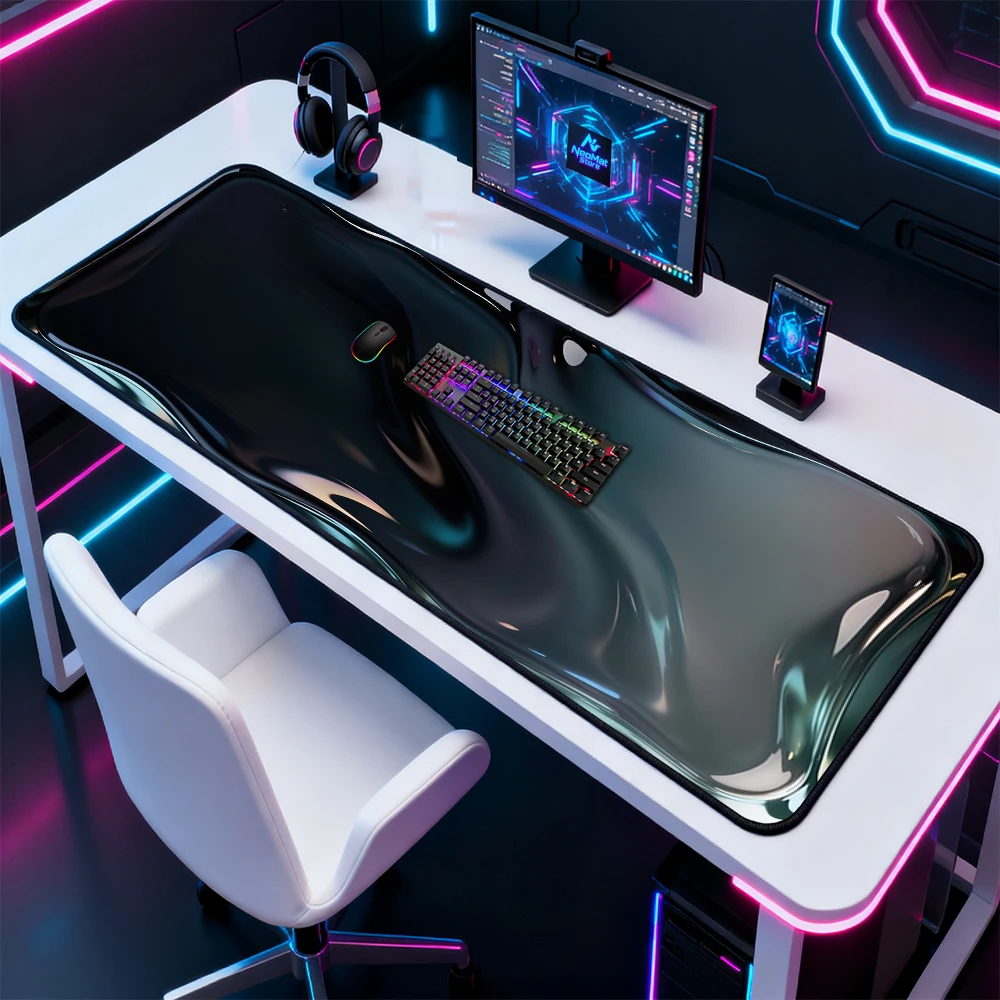 Abstract Mouse Pad 120x60 Sleek Rubber Nonslip Gaming Texture Liquid 140x60 Modern Minimalist Large Playmat Deskmat Desk Mats