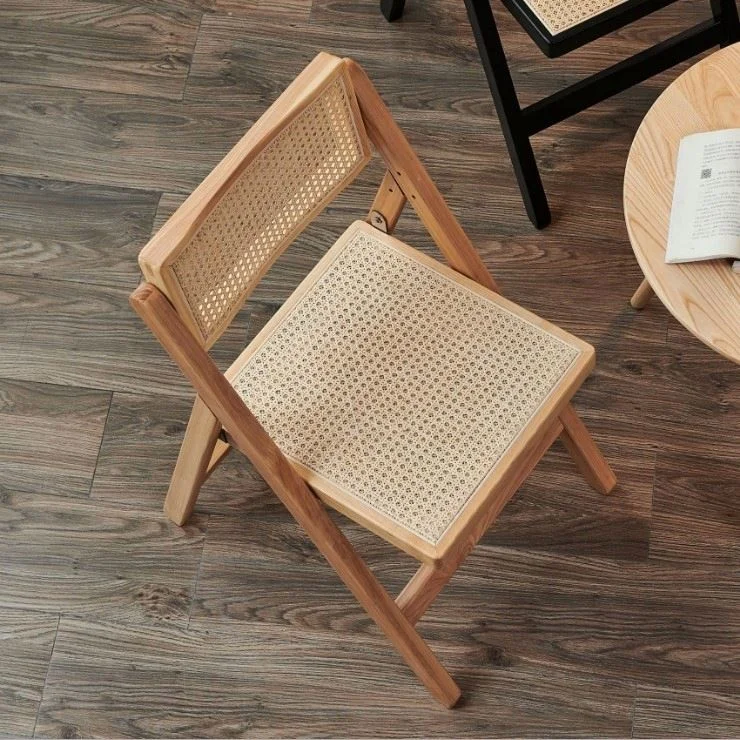 */2025 Nordic Minimalist Solid Wood And Cane Folding Dining Furniture Chair