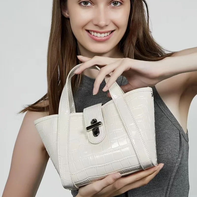 New 2026  Women Split Leather Tote Bag Designer Bucket Bags Handbag Female Shoulder Composite Bag Crossbody Shopping Bag