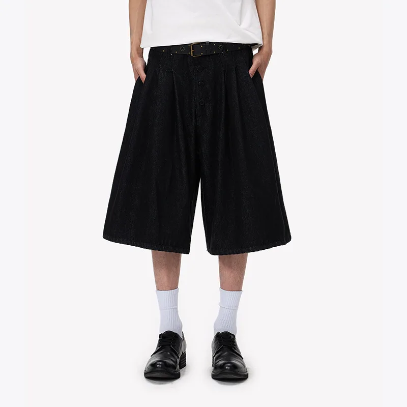 Men's Denim Cropped Pants Micro-pull Scimitar Original Cow Summer Wide-leg Breathable Loose Casual Shorts Quick-drying Summer