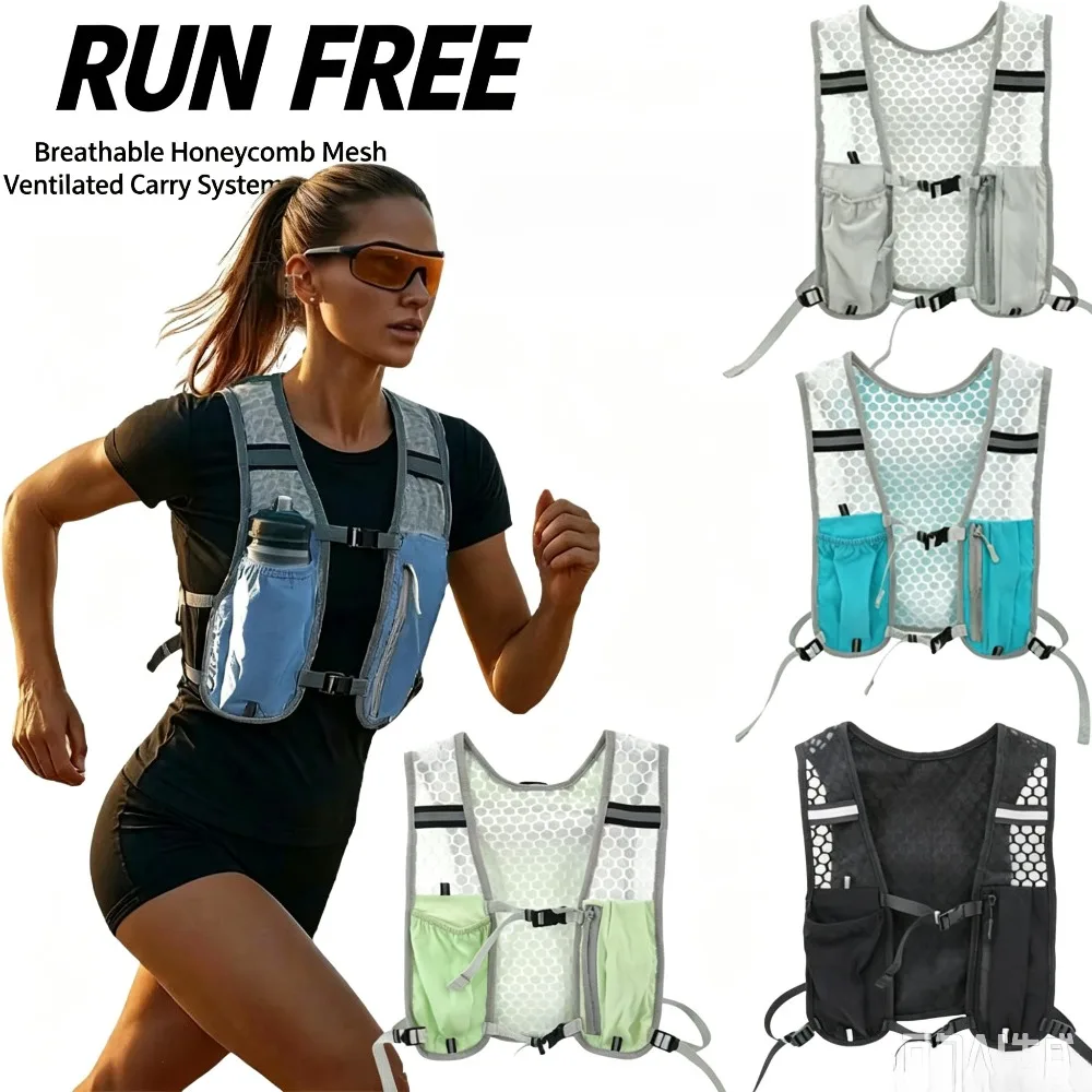 Lightweight Running Hydration Vest Backpack Breathable Mesh Marathon Jogging Vest Bag Adjustable Outdoor Trail Hiking Sports