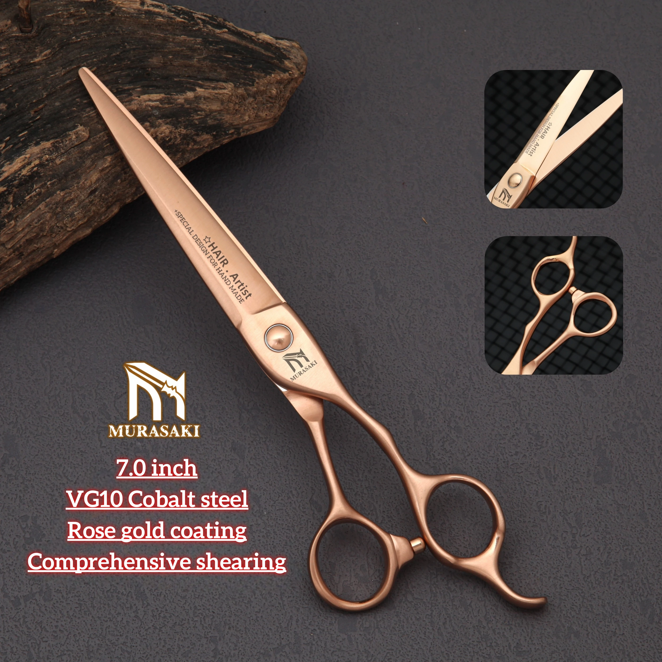 MURASAKI 6 to 7 inch Top-level Barber Scissors, Rose Gold Coating, Japan VG10 Steel Hair Cutting Scissors, Super Sharp and Durab