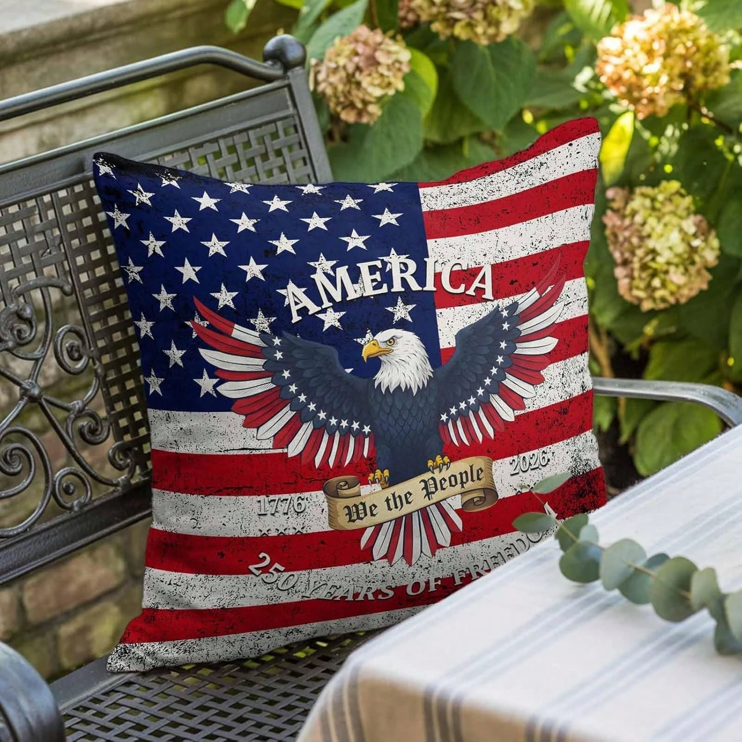 1pc America 250th Anniversary Bald Eagle Pillow Cover, Polyester 2D Double-Sided Print, Vintage US Flag "We the People" Art, Pat