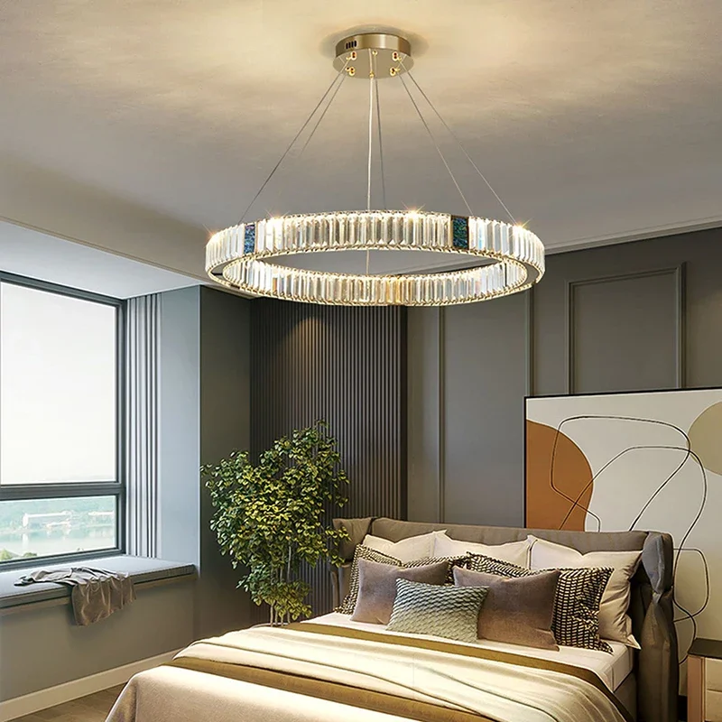 Modern Round Ceiling Chandelier For Kitchen Dining Room Duplex Building Villa K9 Crystal Pendant Lamp LED Lighting Fixtures