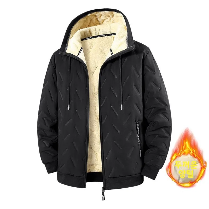 Men's Warm Hooded Cotton-Padded Jacket Long Sleeve Velvet Coat Winter 2025 Large Size Outerwear Comfortable Fleece-Lined Sweater