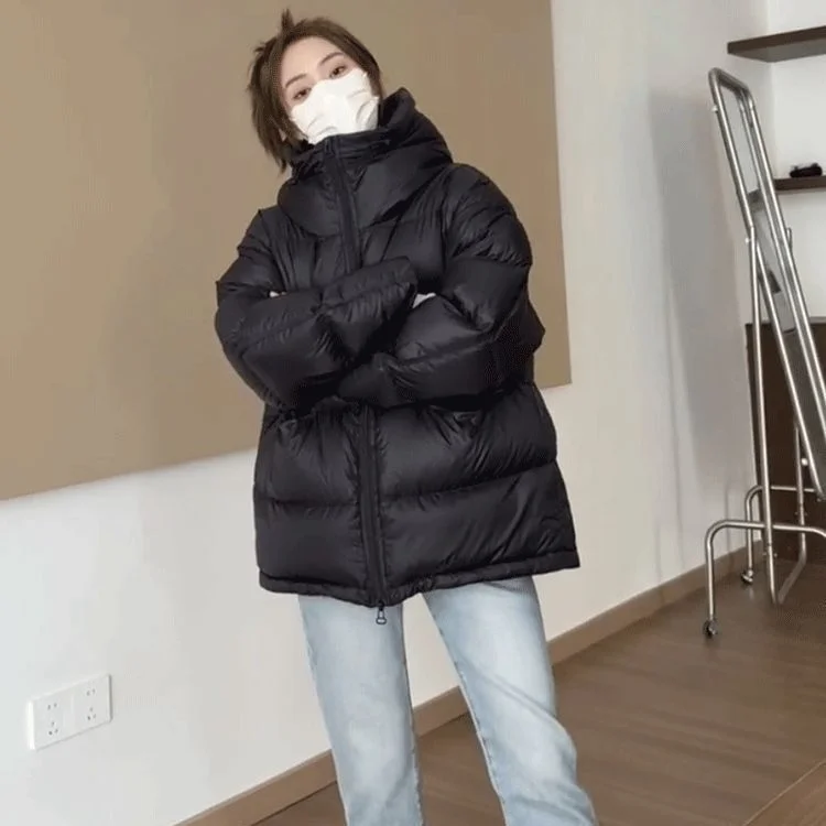 Autumn and Winter Women's Down Cotton Jacket Oversized Casual Hooded Cotton Jacket