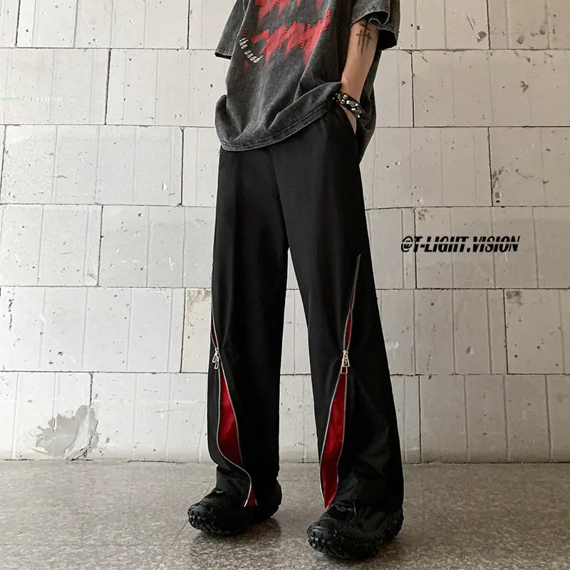 Design Sense Niche Zipper Sweatpants Spring and Autumn American Style Loose Casual Sports Pants for Men