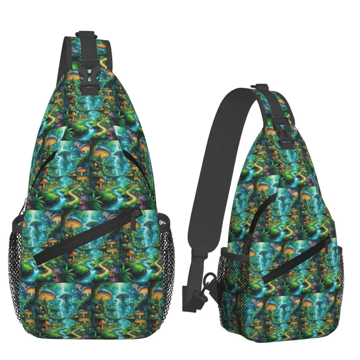 Mushrooms Forest Art Chest Bag Men Sling Crossbody Backpack Chest Bag Travel Hiking Daypack Shoulder Bag