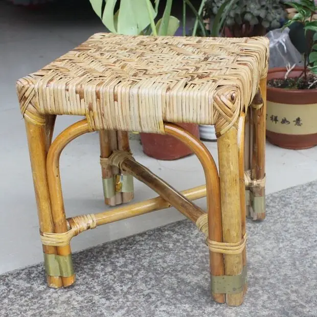 Square Stool Wooden Low Stools Relaxing Portable Modern Rattan Weave Stool Decorative Aesthetic Single Handmade Stools Furniture