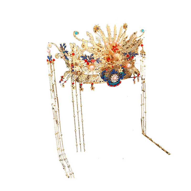 Bridal headdress Chinese phoenix crown ancient clothing fringed wedding atmosphere dragon phoenix coat bridal headdress