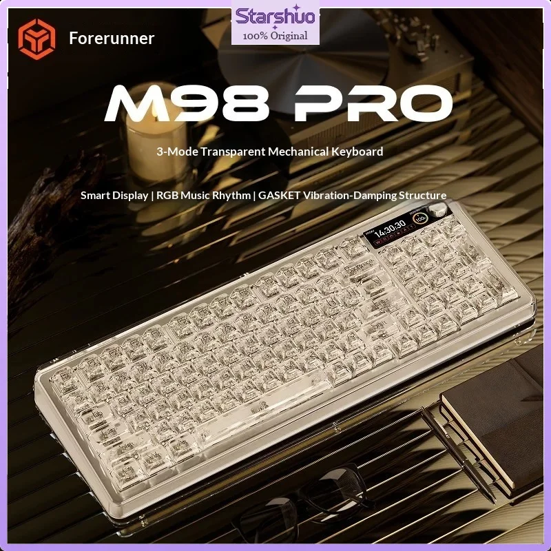EWEADN MUSE M98Pro Transparent Custom Mechanical Keyboard, Tri-Mode Bluetooth Wireless Gaming Keyboard For Valorant CS Delta