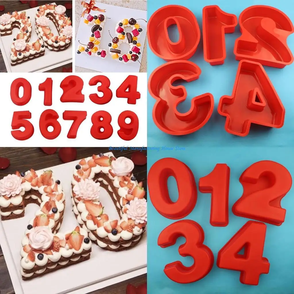 E56A 10 Pcs/Set 0-9 Large Digital Numbers Epoxy Resin Mold Cake Baking Decorating Silicone Mould DIY Crafts Jewelry Ornaments