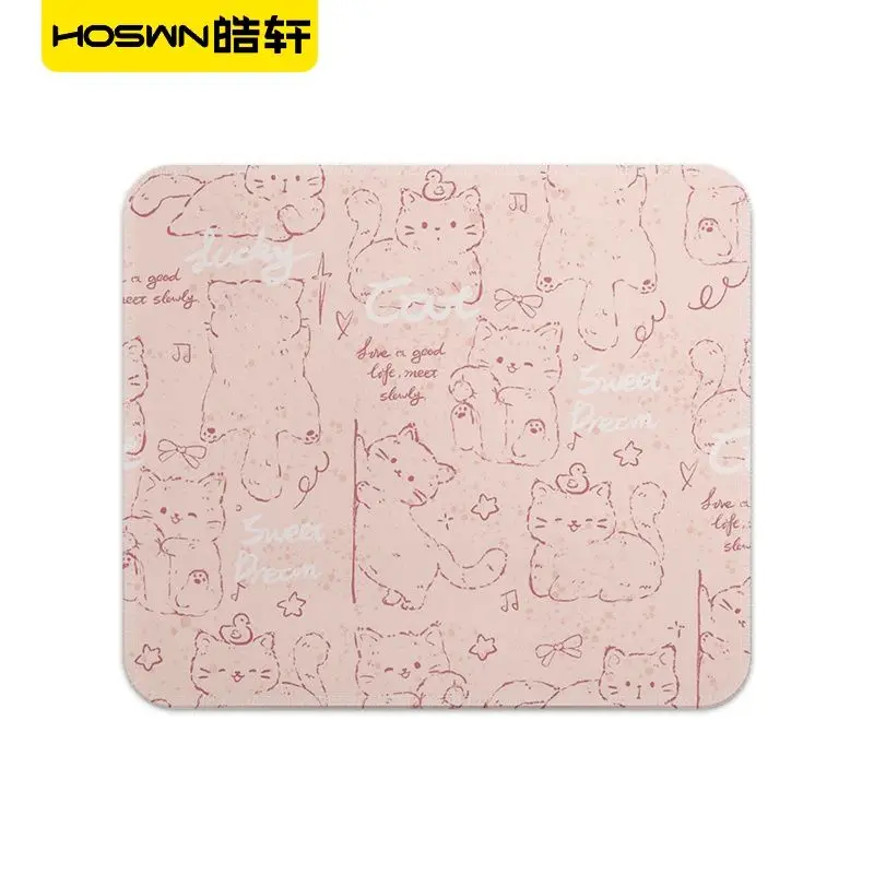 Cute Sketch Cat Mouse Pad 2602102mm Pink Kawaii Small Desk Mat Non-slip Rubber Base Stitched Edge Office Computer Mousepad