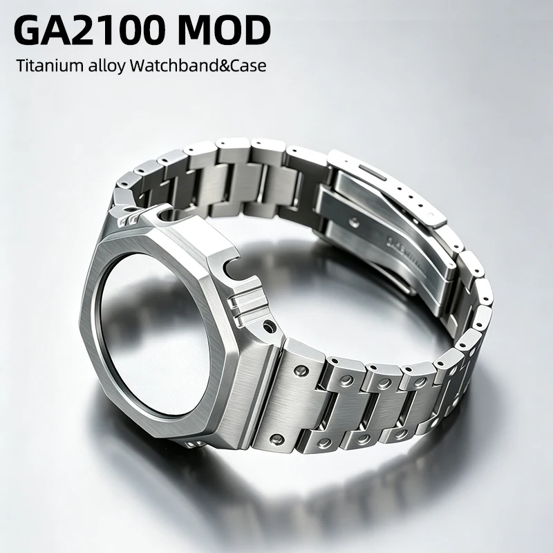 For Casioak GA2100 Mod Upgrade Titanium Alloy Case&Strap Mod Kit Ultra Light Titanium Metal Bezel For Casio GA-2100 GA-B2100