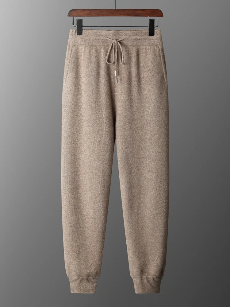 TLOML Men's 100% Cashmere Knitted Pants Cashmere Smart Casual Pencil Pants Autumn Winter Thick Soft Comfy Drawstring Trousers