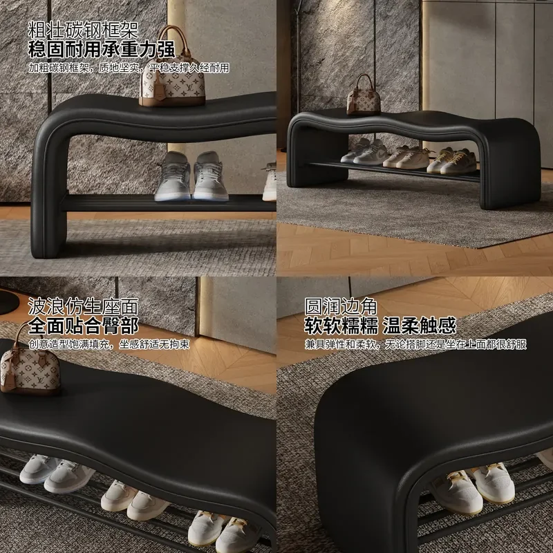 Modern Entryway Shoe Bench with Storage Luxury Padded Seat Integrated Coat Rack Organizer for Hallway Foyer Mudroom