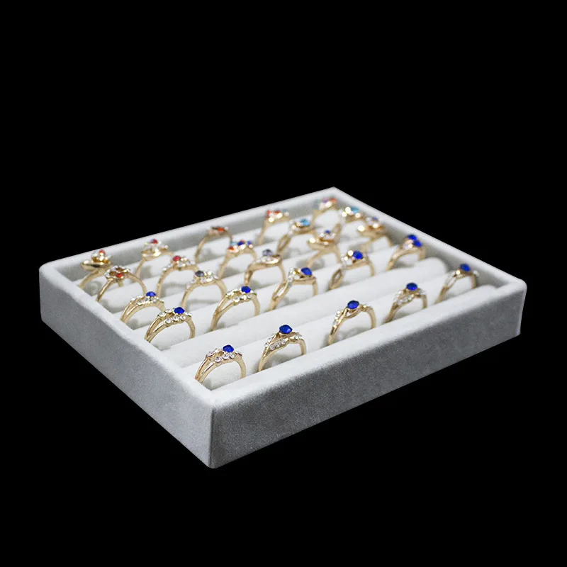 Small Velvet Jewelry Display Tray 15.6*12*2.6cm Grey Ring Necklace Earring Bracelet Storage Organizer Box Showcase Tools