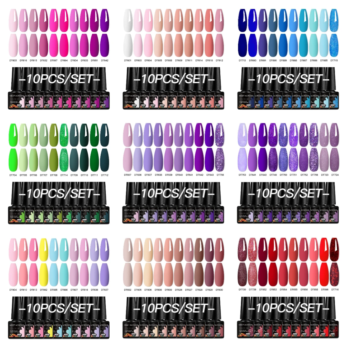 10/12pc Purple Pink Gel Nail Polish Set Reflective Glitter Long Lasting Soak Off UV Gel Kits for Home Nail Art DIY Varnishes