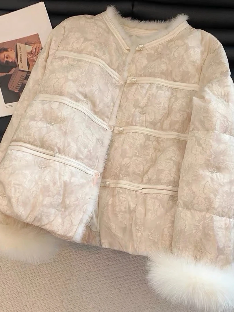 New Chinese Style Patchwork Embroidered Cotton Jacket Women's Winter Warmth Retro National Style Fluffy Cotton Coat