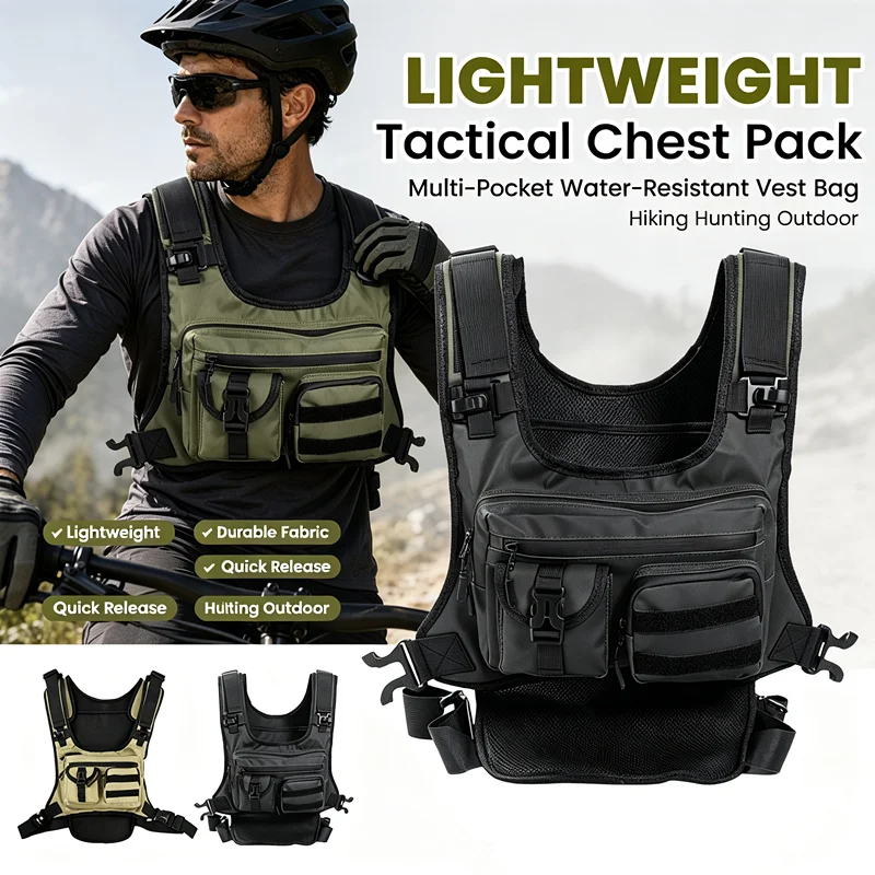 Multi-Functional Tactical Chest Bag For Men Waterproof Vest Pack With Multiple Pockets Wearproof Outdoor Hunting Cycling Running