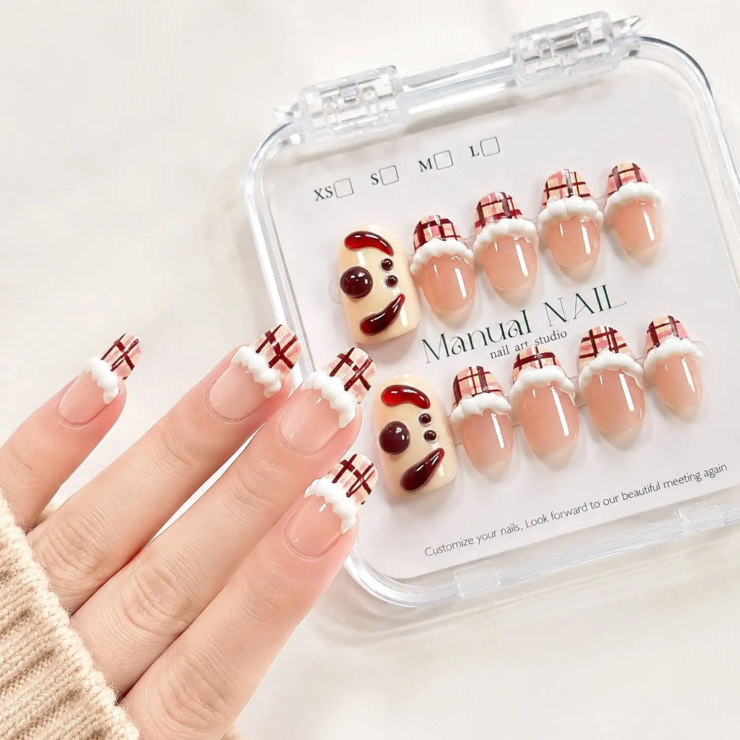 1Box Adorable Art 3D Look Puppy Press On Nail Gradient And Plaid Design Puppy False Nail Daily Use Fashion Trend Puppy Fake Nail