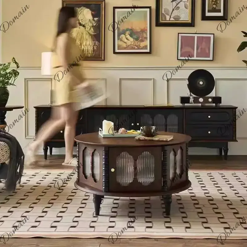 UYT  Solid Wood Brown Coffee Table Designer Rustic Luxury Storage Coffee Table Center Minimalist Meuble Salon Living Room Furnit