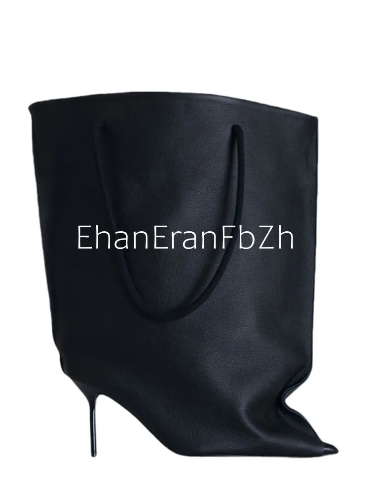 2025 New Pocket Design Loose Wide Leg Version Women's Short Boots Pointed High Heels Fashion Show Party Women's Calf Boots