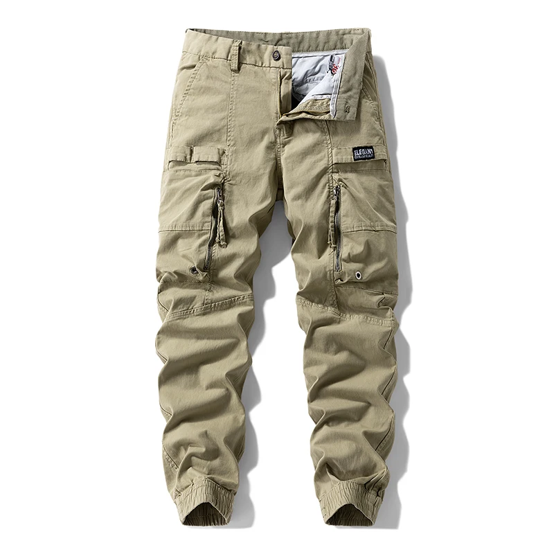 Men's Cargo Jogger Pants Washed Cotton Multi Zipper Pockets Elastic Waist Casual Work Trousers Outdoor Streetwear Daily Pants Fo