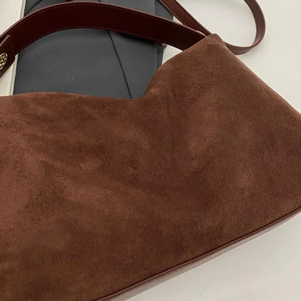 Suede Shoulder Bag Womens Suede Shoulder Bag Adjustable Strap Hobo Crossbody Purse Retro Soft Handbag for Errands Parties