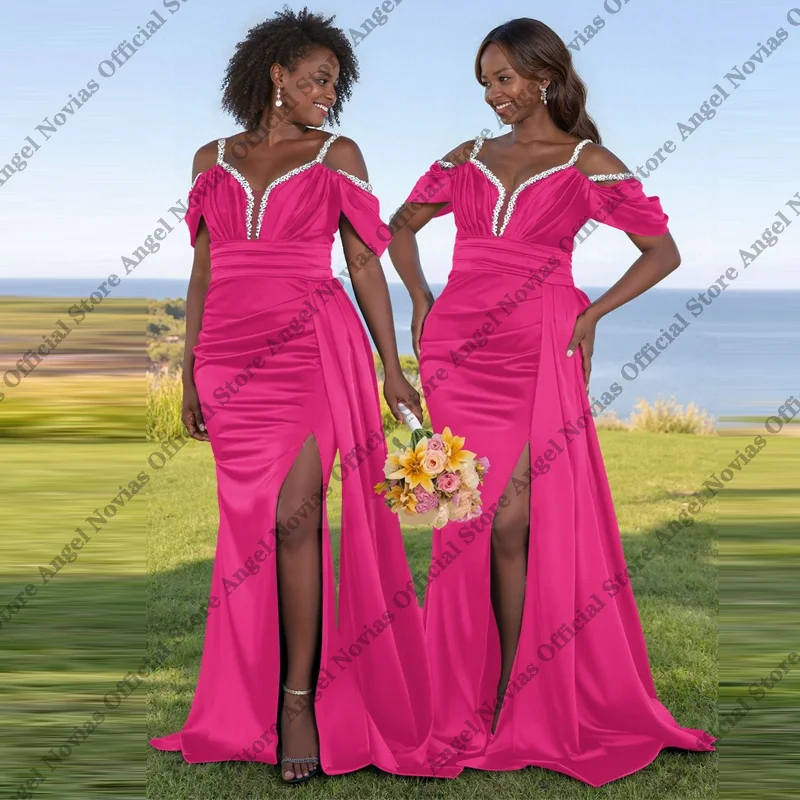 Customized Long Hot Pink Mermaid Bridesmaid Dresses 2026 with Slit for Wedding Party Dresses vestido madrinhas casamento