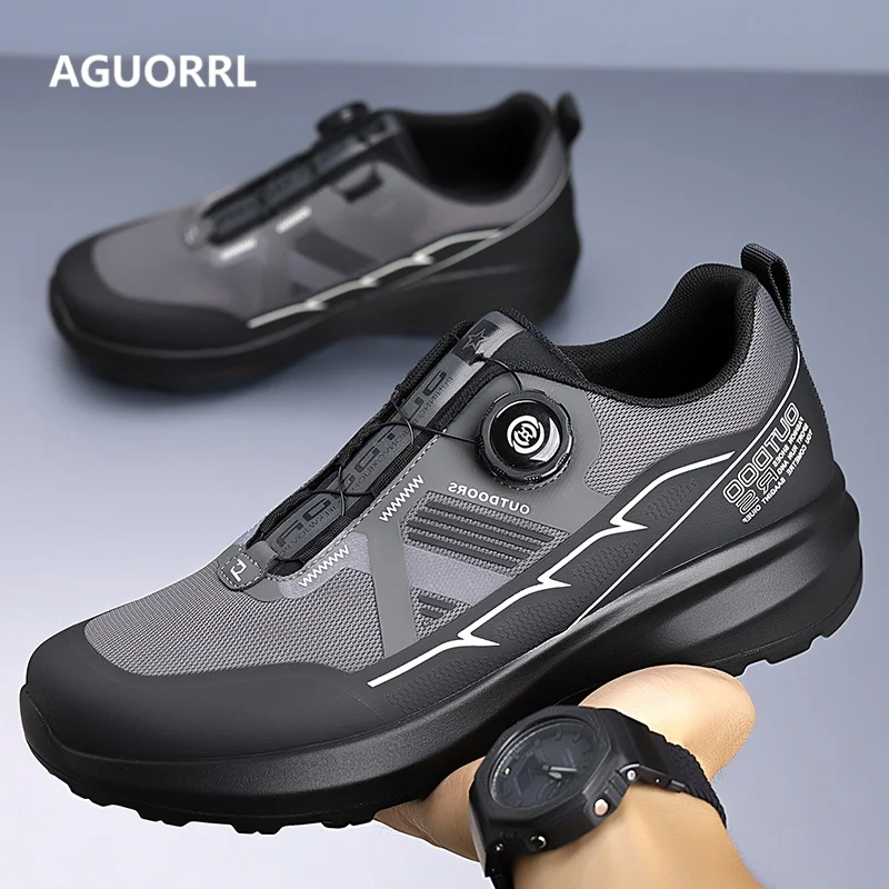 New High Quality Men Hiking Shoes Durable Leather Climbing Shoes Outdoor Walking Sneakers Rubber Sole Factory Outlet